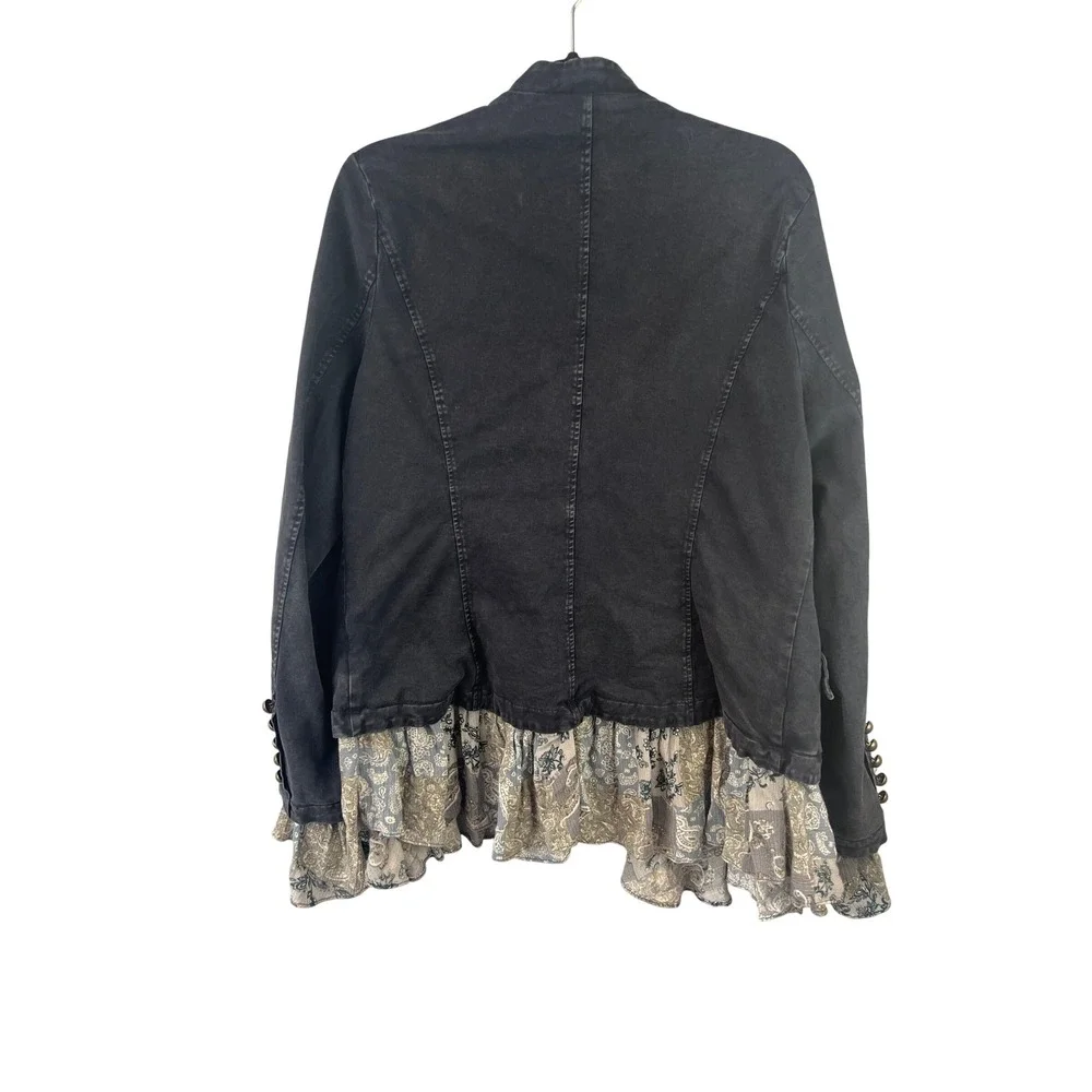 Oli and Hali Boho Military Mixed Media Blue Paisley Ruffle Jacket Size L - Picture 5 of 7
